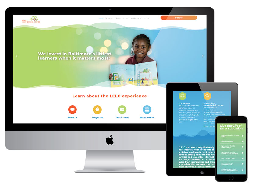 Loyola Early Learning Center website mockup - desktop, tablet, mobile